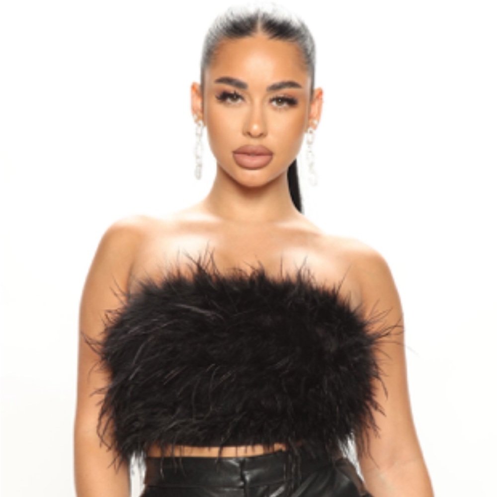 Fashion Nova Statement Moment Feather Tube Top